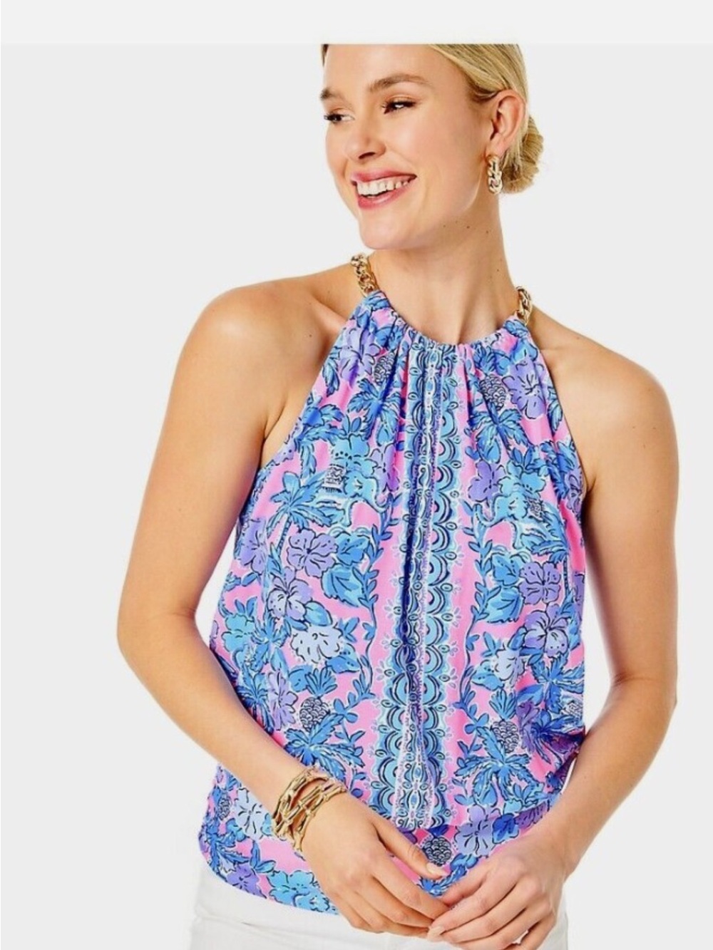Lilly Pulitzer Bowen Halter Top Soleil Pink Palm Paradise Size Small
